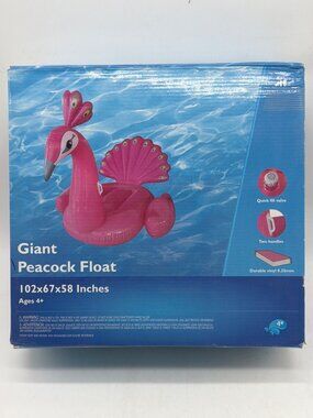 Giant Pink Peacock Pool Float Inflatable 102x67x58 Inches Durable Vinyl Two Hand